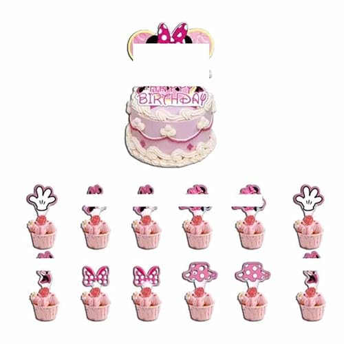 13 Stück Cute Cartoon Tortenaufsätze für Kinder,"Happy Birthday" Krawatte Kuchendekoration,Rosa Anime Kuchenaufsätze Cupcakes Geburtstagskuchen,Animal Cake Decoration Tortendeko Thema Partyzubehör von Yoimckay