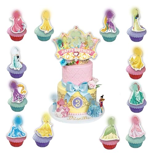 13 Stück Princess Cartoon Cake Topper, Kawaii Anime Prinzessin Tortendeko Geburtstag, Kuchen Topper Mädchen,Muffins Deko Mädchen,Princess Theme Party Birthday Party Cake Decoration Supplies von Yoimckay