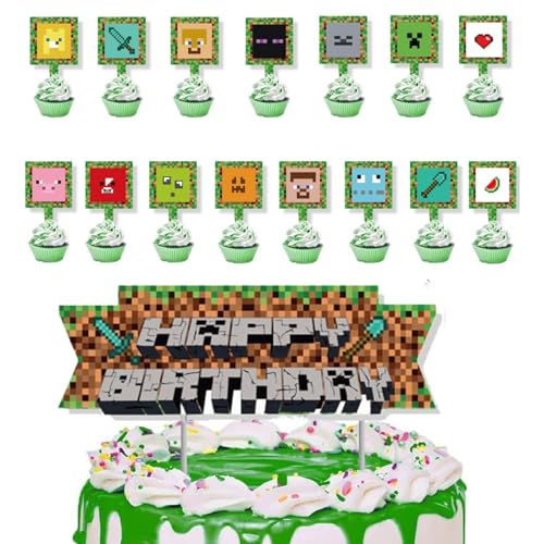 15 Pack Pixel Kuchenaufsätze, Pixel Kuchenaufsätze,anime Muffinaufsätze,Geburtstagskuchenaufsätze für Jungen und Mädchen von Yoimckay