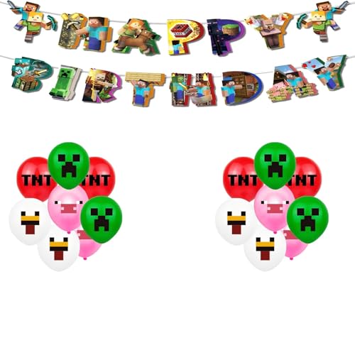 17-teilige Dekoration für Kindergeburtstag, Partydekorationsset, Cartoon-Luftballons, fröhliche Banner, Geburtstagsdeko zum Thema des Spiels für Jungen, Geburtstag Party Supplies 17-teilige Dekoration für Kindergeburtstag, Partydekorationsset, Cartoon-Luftballons, fröhliche Banner, Geburtstagsdeko zum Thema des Spiels für Jungen, Geburtstag Party Supplies von Yoimckay