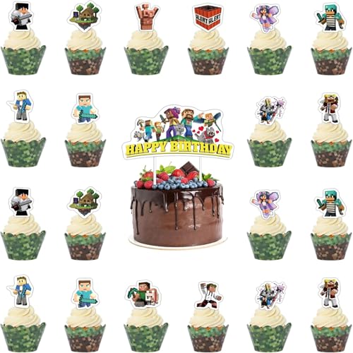 25 Pcs Cute Cartoon Tortenaufsätze Kinder,Funny Spiel Karikatur Kuchenaufsätze Cupcakes Geburtstagskuchen,Desserts Geburtstag Cake Toppers,Game Tortenaufleger,Pixelspiel Tortendeko Thema Partyzubehör von Yoimckay