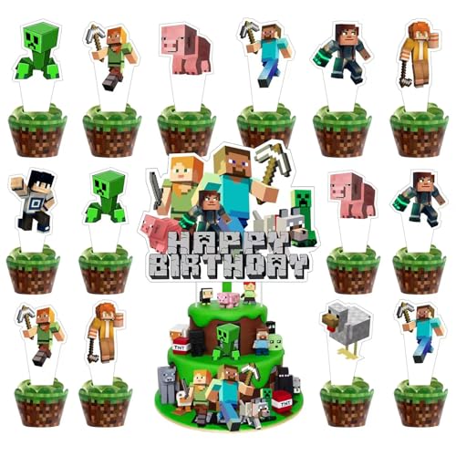 25 Pcs Cute Kawaii Cartoon Tortenaufsätze,Funny Spiel Karikatur Kuchenaufsätze Cupcakes Geburtstagskuchen,Desserts Geburtstag Cake Toppers,Mosaic Game Tortenaufleger,Pixelspiel Tortendeko Partyzubehör von Yoimckay