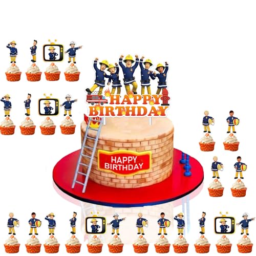 25 Stück Feuerwehrmann Tortendeko Feuerwehr, Cartoon Torte Topper Set, Kuchen DekoTopper, Karikatur Cupcake Topper Feuerwehrmann, Kuchendeko Geburtstag Party Supplies für Kinder von Yoimckay