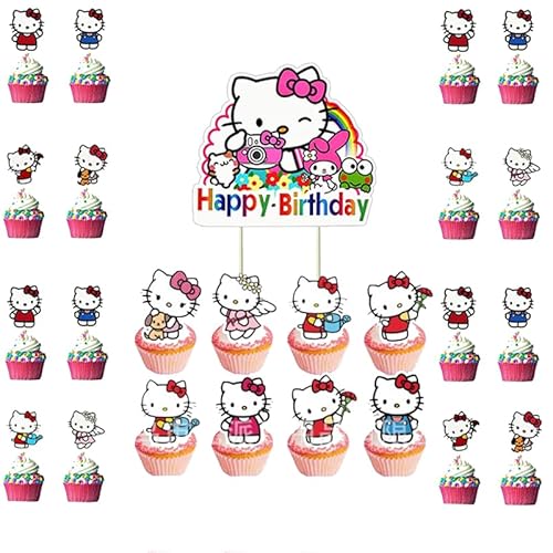 25 Stücke Cartoon Anime Geburtstag Cupcake Toppers Set, Cupcake Toppers Dekoration, Cake Geburtstag Deko Geburtstag für Mädchen Jungen Kinder für Geburtstagsfeiern Geeignet, Rosa von Yoimckay