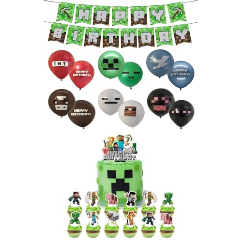 38-teiliges Dekorationsset für Kindergeburtstage, Geburtstagsfeiern, fröhliche Banner, Cartoon-Luftballons, Kuchendekoration, Geburtstagsdeko zum Thema Spiel für Jungen 38-teiliges Dekorationsset für Kindergeburtstage, Geburtstagsfeiern, fröhliche Banner, Cartoon-Luftballons, Kuchendekoration, Geburtstagsdeko zum Thema Spiel für Jungen von Yoimckay