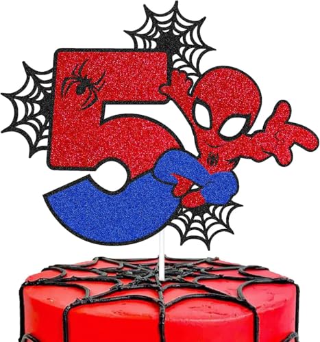 5 Jahre Alt Cute Cartoon Tortenaufsätze für Kinder,Cool Spider Anime Karikatur Kuchenaufsätze Cupcakes Geburtstagskuchen,Spinne Held Tortendeko Thema Partyzubehör Tortenaufleger für Jungen Mädchen von Yoimckay