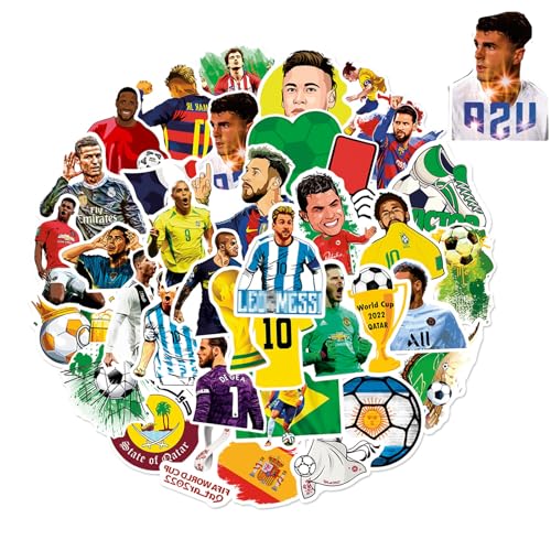 50 Stück Fußball-Sterne-Aufkleber, Fußballstar Stickers,Wasserfest Fussball Sticker, Aufkleber Fußballspieler Set, Vinyl Sticker für Laptop,Wasserflasche, Auto, für Kinder, Teenager, Erwachsene von Yoimckay