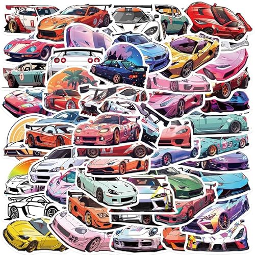 Yoimckay 50 Stück JDM Klassische Autos Aufkleber, Sportwagen Racing Cars Aufkleber,wasserdichte Vinyl Sticker, Cars Stickers für Skateboard,Wasserflasche, Computer, Auto Sticker für Erwachsene Kinder von Yoimckay