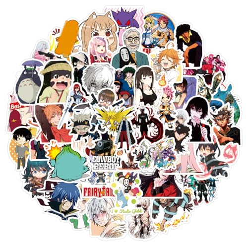 50PCS Japanische Anime Gemischte Aufkleber, Anime Aufkleber Mixed Pack, Beliebte Klassische Aufkleber, Manga Vinyl Wasserdicht Stickers für Wasserflaschen, Computer, Gitarre, für Cartoon-Fans Kinder von Yoimckay