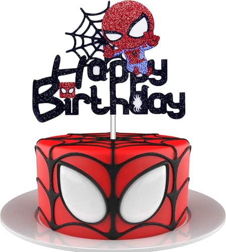 Cartoon Cute "Happy Birthday" Tortenaufsätze für Kinder Junge,Anime Spinne Kuchenaufsätze für Cupcakes Geburtstagskuchen,Cool Spider Held Tortendeko Thema Partyzubehör Tortenaufleger Geburtstag von Yoimckay