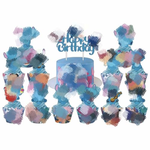 Cute Cartoon Blau Tortenaufsätze für Kinder,25 Pcs Fun Anime Karikatur Kuchenaufsätze Cupcakes Geburtstagskuchen und Muffins,Tortendeko Thema Partyzubehör Tortenaufleger Geburtstag für Mädchen Jungen von Yoimckay