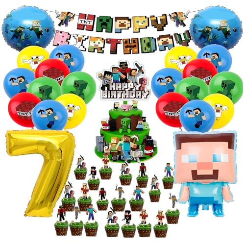 Dekoration zum 7. Geburtstag für Kinder, 48 Stück, Dekorationsset für Geburtstagsfeiern, Happy Birthday, Dekoration für Kuchen, Luftballons, Videospiel-Party, Geburtstagsdeko für Jungen Dekoration zum 7. Geburtstag für Kinder, 48 Stück, Dekorationsset für Geburtstagsfeiern, Happy Birthday, Dekoration für Kuchen, Luftballons, Videospiel-Party, Geburtstagsdeko für Jungen von Yoimckay