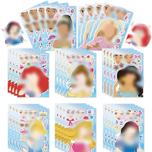 Prinzessinnen Puzzle Aufkleber, 24pcs Princess Aufkleber DIY Niedlich Anime Aufkleber Set für Kinder, Prinzessinnen-Thema, Make a Prinzessin Face Stickers, für Kinder Festliche Partygeschenke von Yoimckay