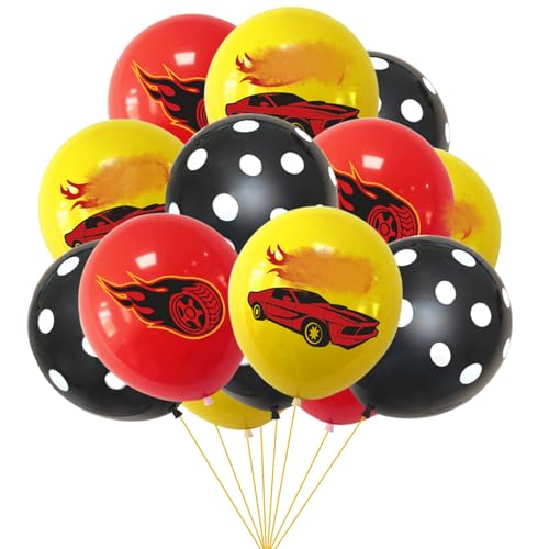 Yoimckay 15 Stück Luftballons Geburtstag Set, Cartoon Latexballon, Rennauto Theme Geburtstag Party Dekoration, Ballons Geburtstag Dekoration Jungen Mädchen, Luftballons Rot Gelb Schwarz von Yoimckay