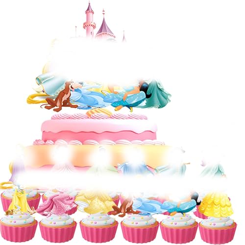 Yoimckay 25 Stück Princess Cake Topper, Geburtstag Torte Topper, Cartoon Cupcake Tortendeko, Theme BirthdayTorten Deko Mädchen, Tortendeko Thema Partyzubehör, für Kinder Party, Mädchen Geburtstag von Yoimckay