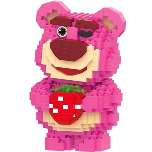 Mini-Bausteine, Kinderbausteine, Cartoon-Erdbeerbär-Bausteine, pädagogisches Puzzle-Spielzeug für Kinder, Dekompressionsgeschenk für Erwachsene (Rosa) von Yoimckay