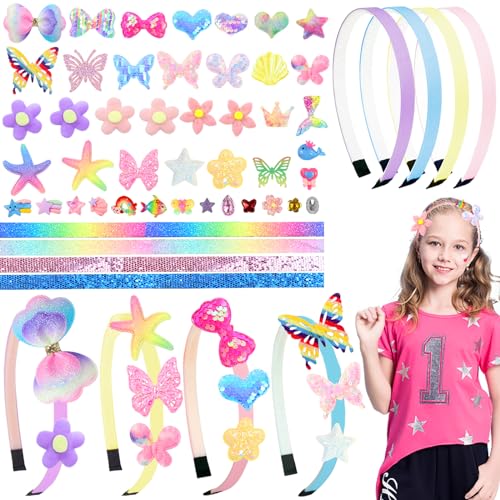 Geschenke Für Mädchen DIY Haarschmuck Set, Spielzeug Für 4 5 6 7 8 9 10 11 12 Jährige Mädchen, Mädchen Haarschmuck Bastelset, Geburtstag Mädchen Geschenkideen DIY Set (50 Accessoires) von Yoirzit