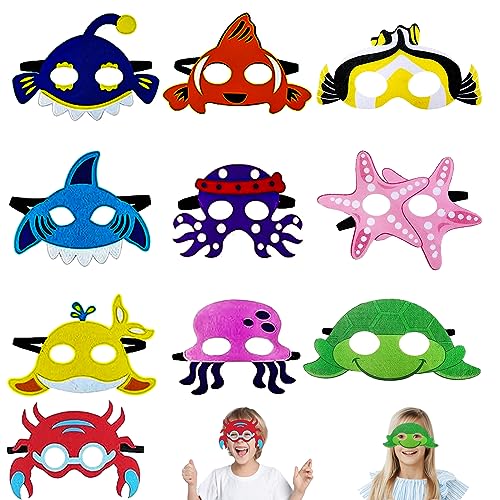 Yoirzit Meerestier Filzmasken für Kinder 10 Stück, Filz Masken Kostüme Tiermasken Spielzeug Geschenk für Jungen und Mädchen, Rollenspiele, Halloween Kostüm, Oktopus Hai Ozeantiere Partyzubehör Masques von Yoirzit