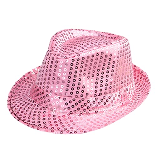 Yoisdtxc Fedora-Hut mit Pailletten, für Herren und Damen, Bühnenauftritt, Jazz-Kappe (Kinder-Pink, M) von Yoisdtxc