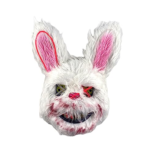 Yoisdtxc Gruselige Hasenmaske, leuchtende LED-Ausblasmaske, blutige Plüsch-Tierkopfmaske, Cosplay, Kostüm, Requisiten, Halloween, Ostern, Party (Rosa-Blau, 24 x 33 x 12 cm) von Yoisdtxc