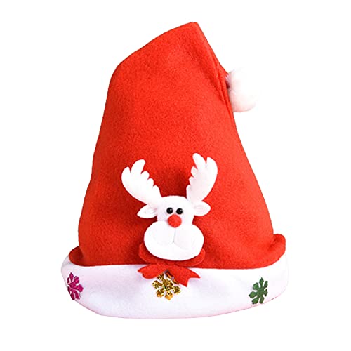 Yoisdtxc Klassische Weihnachtsmütze, Unisex, für Kinder, Weihnachtsmann, Schneemann, Elch, Hut für Festival, Urlaub, Party (roter Elch, 25 x 31 cm) von Yoisdtxc