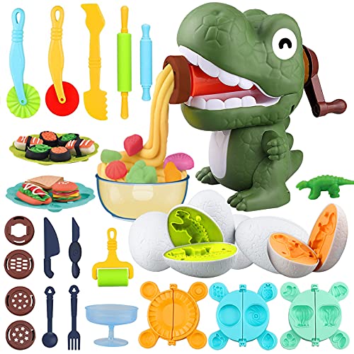 Yojoloin Knete Zubehör Knete Knetmasse Set für Kinder ab 3 4 5 6 7 8 Jahre,Dinosaurier Knetwerkzeug Nudel Maschine Küchensets,Plastilin Kits Kreatives Spielen für Jungen Mädchen von Yojoloin