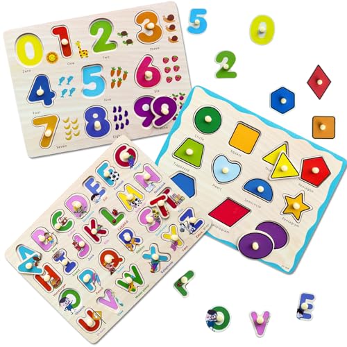 Holzpuzzle für Kleinkinder von 3 4 5 Jahren, Montessori-Spielzeug für Kinder ab 3 4 5 Jahren, Lernendes Pädagogisches Spielzeug, Christmas Stocking Stuffer Geschenk für 3 4 5 Jährige Jungen&Mädchen von YokBeiaz