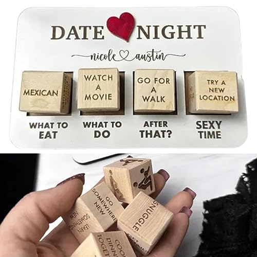 Date Night Ideas Würfel-Set, lustiges "What to Do Couple Dice Kit", romantische hölzerne Entscheidungswürfel, Geschenke für Paare, Jahrestag, 5 Stück mit Taschen von Yokawe