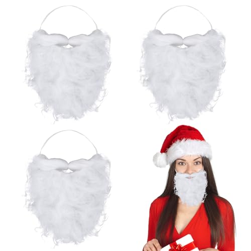 3 Stück Weihnachtsmann Bart Kostüm Weißer Weihnachtsmann Bart Lustiger Nikolaus Falscher Bart Kostüm für Damen und Herren Cosplay Weihnachtskostüm Zubehör von Yolev