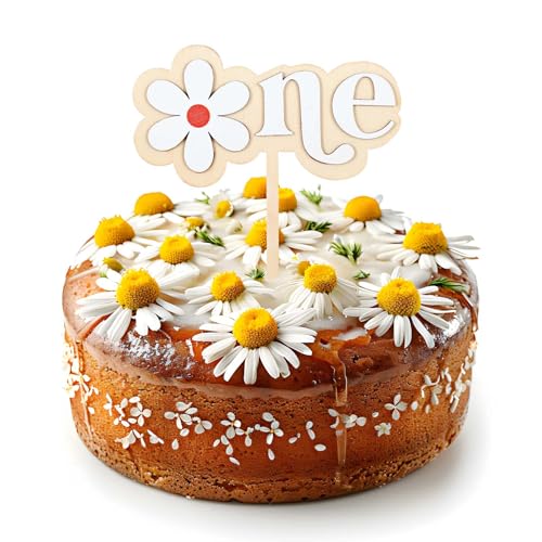 Happy Birthday Tortendeko Gänseblümchen Dekorations Kucheneinsatz Cupcake Topper ‘One’ Holz Gänseblümchen Kuchenaufsätze zum 1. Geburtstag Dekorationen für Mädchen Junge Babys Party von Yolev