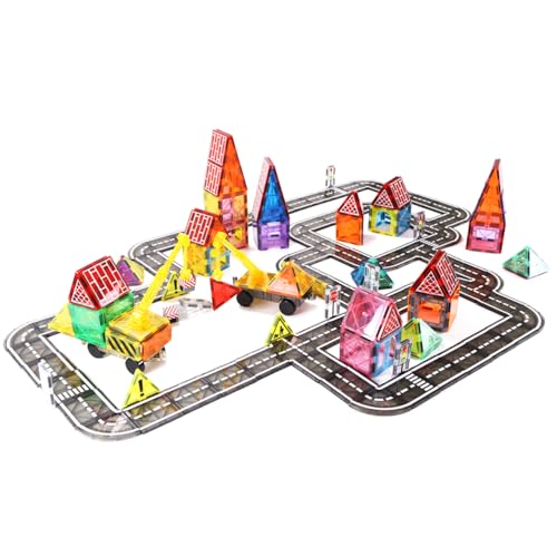 Yolla Loos Magnetisches Ziegelstein-Straßenspielspielzeug für Kinder, magnetisches Stadtbauspielzeug mit magnetischem Kran, STEM-Magnetblock-Bauspielzeug, geeignet für Jungen und Mädchen von Yolla Loos