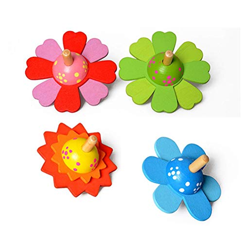 Yolluu Holzkreisel mit buntem Blumen-Kreisel, Spielzeug mit Saugnapf, handgefertigt, bemalt, bunt, Kinder, intellektuelles Spielzeug, Geschenk, 4 Stück von Yolluu