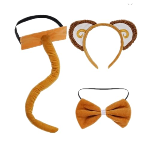 Yolyoo 3-teilige Affe Kostüm Set Affenohren Stirnband Fliege und Schwanz für Kinder Mädchen Jungen Halloween Dress Up Party (Affe Kostüm Set) von Yolyoo