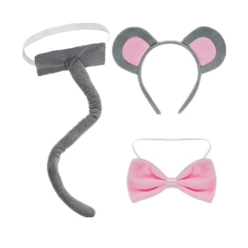 Yolyoo 3-teilige Maus Kostüm Set Maus Ohren Stirnband Fliege und Schwanz Tier Maus Zubehör für Halloween Dress Up Party (Maus Kostüm Set) von Yolyoo