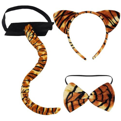 Yolyoo 3-teilige Tiger Kostüm Set Tiger Ohren Stirnband Fliege und Schwanz Tier Tiger Zubehör für Kinder Mädchen Jungen Halloween Dress Up Party (Tiger Kostüm Set) von Yolyoo