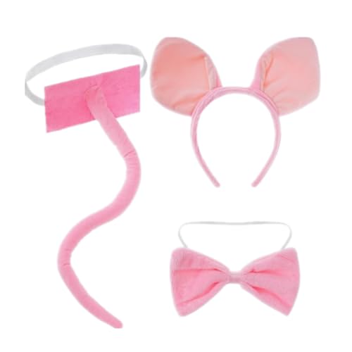 Yolyoo 3-teiliges Schwein Kostüm Set Schwein Ohren Stirnband Fliege und Schwanz Fancy Tier Cosplay für Halloween Dress Up Party (Schweine Kostüm Set) von Yolyoo