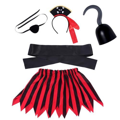 Yolyoo 5 Pieces Kids Pirate Costume Accessories Pirate Skull Headband Pirate Eye Patch Sash Captain Hook Skirt Halloween, Dress Up Parties von Yolyoo