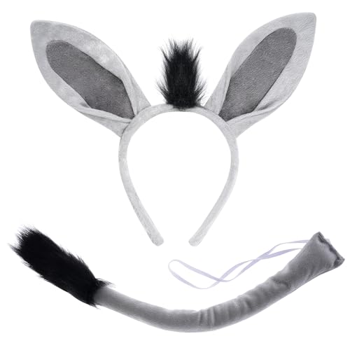 Yolyoo Esel Kostüm Set Tier Kostüm Stirnband Schwanz Tier Kostüm für Karneval Halloween Cosplay Party von Yolyoo