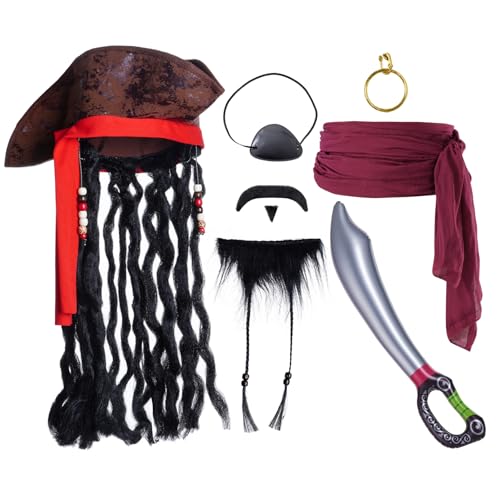 Yolyoo Piraten Hut Leder Piraten Mütze Pirate Kapitän Hut Kostüm Pirate Schärpe Auge Patch Ohrring Schwert Zubehör für Karneval Halloween Cosplay Party Yolyoo Piraten Hut Leder Piraten Mütze Pirate Kapitän Hut Kostüm Pirate Schärpe Auge Patch Ohrring Schwert Zubehör für Karneval Halloween Cosplay Party von Yolyoo