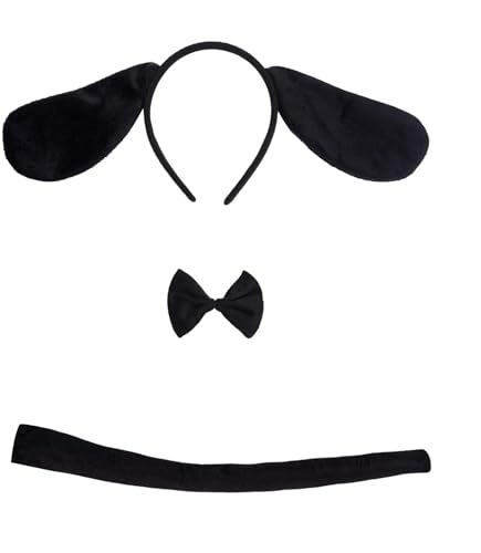 Yolyoo Set Schwarzer Dackel Hund Ohren Stirnband Bowtie Tail für Halloween Kostüm Cosplay Party (Schwarz Hund Kostüm Set) von Yolyoo