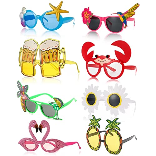 Yomaido 8 Stück Party Brille, Lustige Sonnenbrille Hawaii Tropical Brille, Luau Partybrillen für Cocktailparty Accessoires Sommer Aloha Party Zubehör, Foto Requisiten Kinder Erwachsene von Yomaido