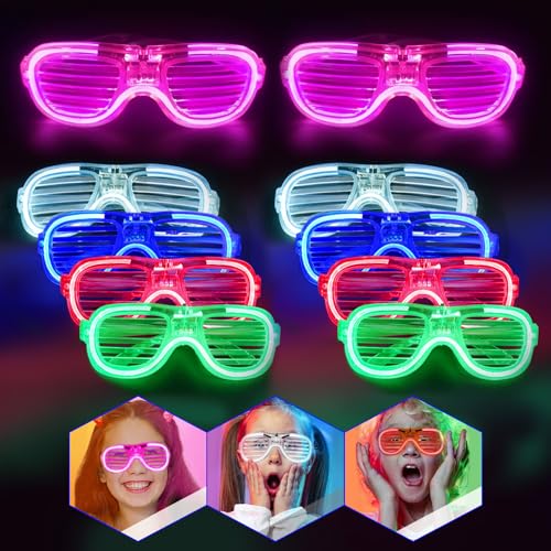 Yomaido 10 Stück LED Brille für Party Neon Partybrille Leuchtbrille, Shutter Shades Brille, Herzform Coole LED Sonnenbrille für Party von Yomaido