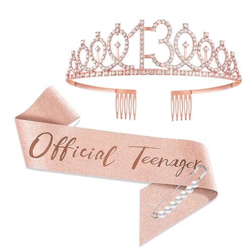 YongHang 13 Geburtstag mädchen Deko Schärpe und Tiara Rose Gold 13. Geburtstag Geschenke Krone für Birthday Girl Party Dekorationen Geschenke mädchen 13 Jahre von YongHang