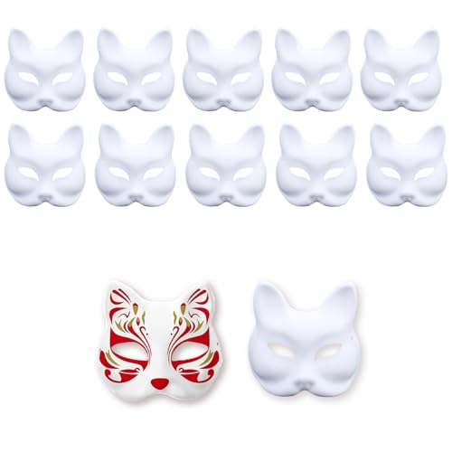 YongSral 10 Stück Therian Mask, Fuchs Maske, Katzenmasken Zum Anmalen, Cat Maske, Überstreichbare Papiermasken, Katzenmaske Masken Zum Bemalen Kinder, Katzen Masken für Karneval Cosplay Maskenball (B) von YongSral