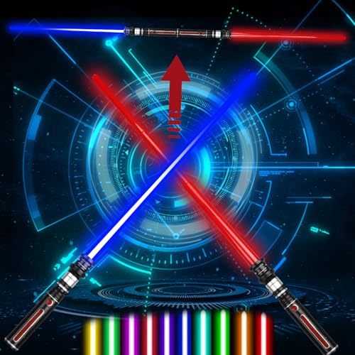 YongSral 2 Stück Laserschwert Kinder, 2 in 1 Star Wars Lichtschwert, Duell Lichtschwerter, Lichtschwert Doppelklinge mit 7 Farben und Soundeffekten, für Halloween Cosplay Verkleidung, Partygeschenke von YongSral