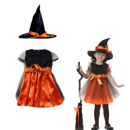 YongSral Halloween Hexenkostüm Kinder, Hexenkostüm Mädchen, Halloween Kostüm Hexe Kinder, Halloween Witch Costume Kids, Witch Costume Girl für Halloween Karneval Maskerade Rollenspiele (L(120)) von YongSral