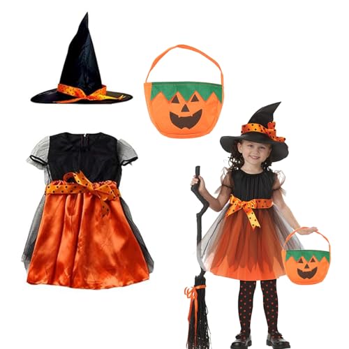 YongSral Halloween Hexenkostüm Kinder, Hexenkostüm Mädchen, Halloween Kostüm Hexe Kinder, Halloween Witch Costume Kids, Witch Costume Girl für Halloween Karneval Maskerade Rollenspiele (L(120)) von YongSral