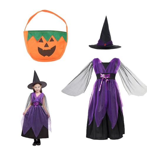 YongSral Hexenkostüm Mädchen, Halloween Hexenkostüm Kinder, Kostüm Hexe Mädchen, Hexe Kostüm Kinder Mädchen, Witch Costume Girl, Hexenkostüm für Karneval Halloween Fasching Cosplay Party (L(120)) von YongSral