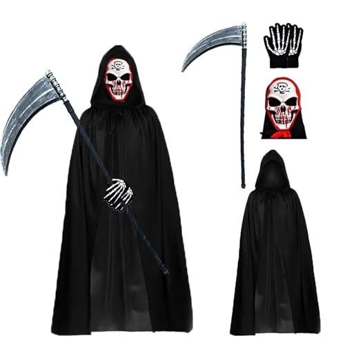 YongSral Sensenmann Kostüm Herren, Halloween Kostüm Sensenmann mit Sense und Handschuhe, Halloween Kostüm Herren Sensenmann, Grim Reaper Costume, Halloween Kostüm Sensenfrau, Halloween Kostüm Männer von YongSral