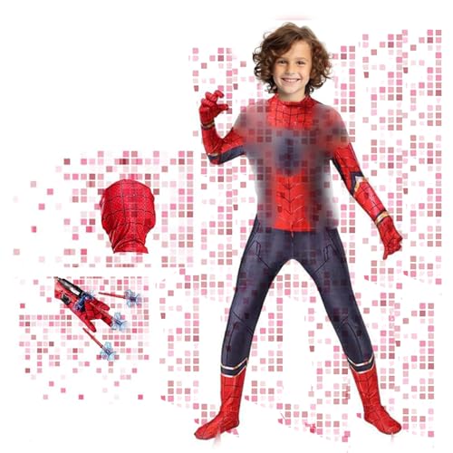 YongSral SpiderMan Kostüm Kinder, Superhelden Kostüme für Kinder con Spiderman Handschuhe, Spiderman Anzug Kinder, Spider Kostüm Kinder, Geeignet für Halloween, Karneval, Kinder Party (110) von YongSral